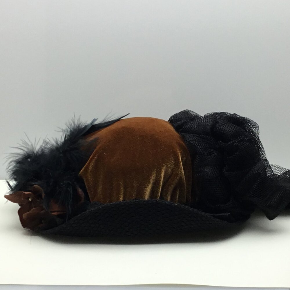 Elsie Massey Originals Victorian Touring Crushed Velvet Feathers Flowers Derby - Picture 3 of 12
